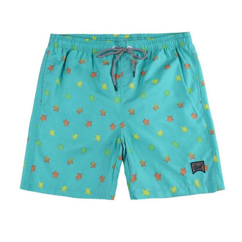 Boys' Teal Turtle Print Swim Trunks with Mesh Liner